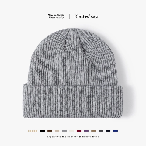 Acrylic Ribbed Knit Beanie Hat Warm Thick Cuffed Solid Color Minimalist Cold Weather Winter Cap For Men Women