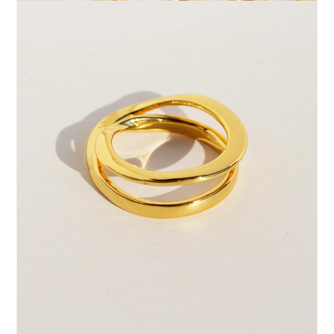 Anello Creativo a Doppio Strato Intrecciato a Linee Irregolari per Donna Moda Semplice Ottone Placcato Oro Anello Geometrico Gioielli