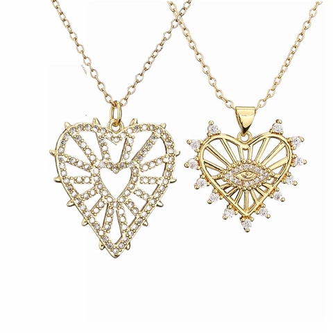 Collana Pendente Malocchio Rame Zircone Geometrico Cuore Tondo Gioielli Placcato Oro Moda Amuleto Donna Uomo