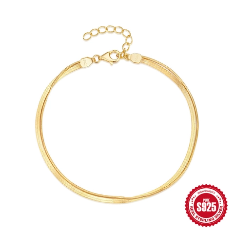S925 Sterling Silver Double Layer Snake Chain Bracelet For Women Minimalist Adjustable Gold Silver Link Bracelet Jewelry Gift