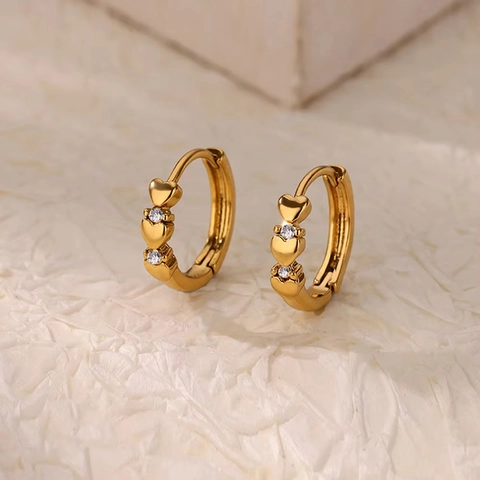 Pendientes Huggie Hoop Cobre Chapado En Oro Plata Corazón Texturizado Estilo Minimalista Vintage Mujeres Zirconia