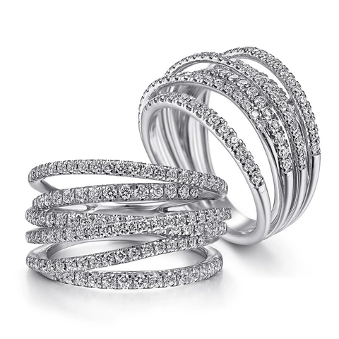 Anello Intrecciato Multistrato Di Moda Rame Zirconia Cubica Bianca Pavé Gioielli Per Donne