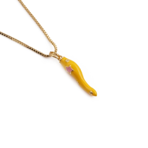 Emaille Chili Anhänger Halskette Kupfer Gold Plattiert Italienischer Cornicello Stil Stern Muster Damen Schmuck