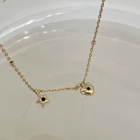 Collana In Argento Sterling 925 Con Ciondoli A Stella E Cuore Zircone Nero Stile Coreano Minimalista Per Donna