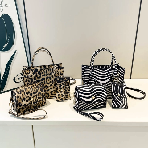 Borsa A Spalla Borsa A Mano Tracolla E Portamonete Da Donna Moda Stampa Leopardata Zebra Pelle PU Dettagli Dorati