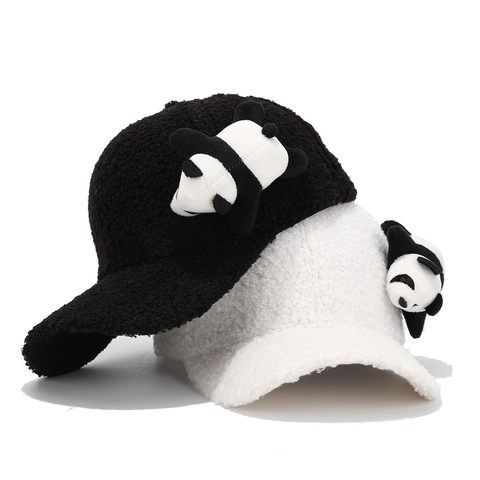 Berretto Da Baseball In Peluche Lana Di Agnello Cappello Invernale Caldo Con Bambola Panda 3D Regolabile Per Donna Uomo