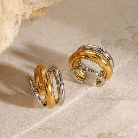 Ear Cuff In Acciaio Inossidabile Minimalisti Multistrato Forma C Senza Buco Oro E Argento Contrasto Gioielli Geometrici Donna