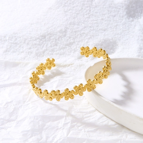 Edelstahl Offener Armreif Für Damen Gold Vergoldet Seestern Blume Muschel Koralle Design Strand Urlaub Mode Schmuck