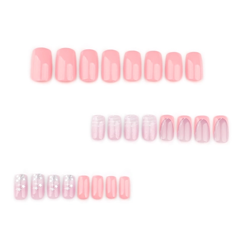 Roze Gradiënt French Press On Nails Sterpatroon Vierkante Kunstnagels Voor Vrouwen