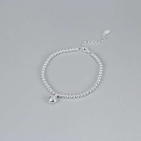 Pulsera de Cuentas de Plata de Ley 925 para Mujer Pulsera con Colgante de Corazón Minimalista Cadena Ajustable Joyería de Moda Tono Plateado