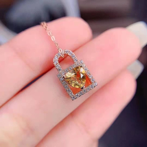 Exquisite Heart Lock Pendant Only Without Chain Rose Gold Plated Copper Heart Shaped Yellow Stone Rhinestone Jewelry For Women