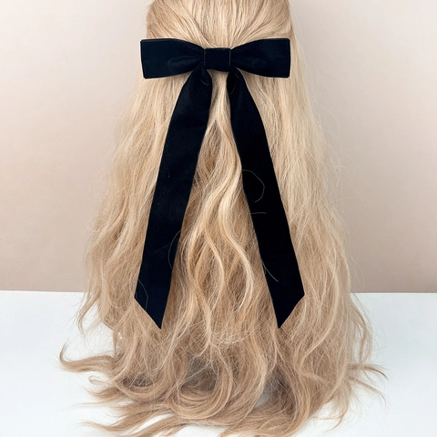 Fermaglio Per Capelli Con Fiocco In Velluto E Nastri Lunghi Retro Francese Elegante Accessori Capelli Donne