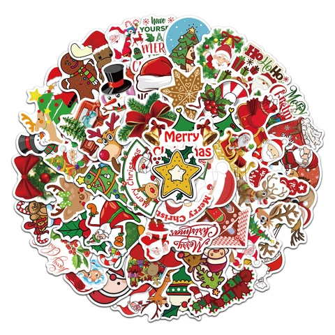 Adesivi Graffiti Cartone Animato di Natale Impermeabile PVC Decals per Laptop Chitarra Bagaglio DIY Babbo Natale Renna Pupazzo di Neve Decorazione