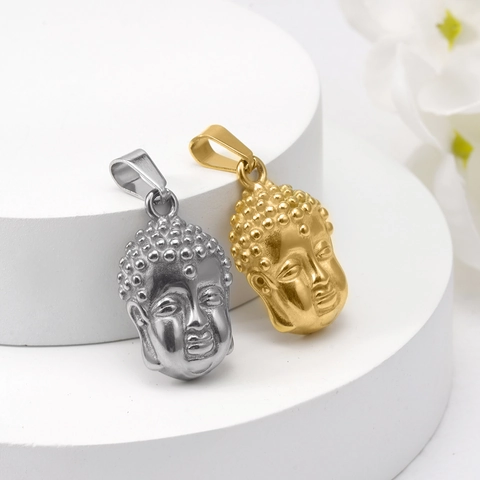 Buddha Head Pendant Necklace 18K Gold Plated Stainless Steel Ethnic Religious Style Jewelry For Men Women
