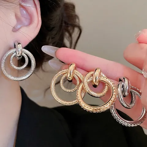 Holle Geometrische Cirkel Knop Oorringen Met 925 Sterling Zilveren Oorsteker In elkaar Grijpende Dubbele Ring Metalen Sieraden Voor Dames