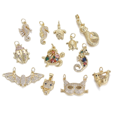 Ciondoli Animali Rame Zirconia Cavalluccio Marino Tartaruga Sirena Accessori Per Creazione Gioielli DIY Moda Donne