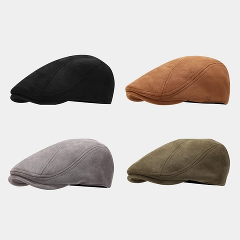 Coppola in Similpelle Scamosciata Retrò Britannica Uomo Donna Berretto Ivy a Tesa Corta Newsboy Hat Regolabile Casual Pittore