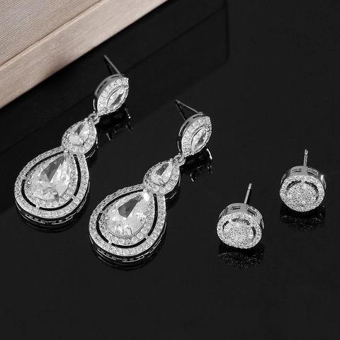 Luxury Zirconia Water Drop Dangle Earrings For Women Copper Alloy Rhinestone Flower Bow Heart Bridal Wedding Party Jewelry Gift