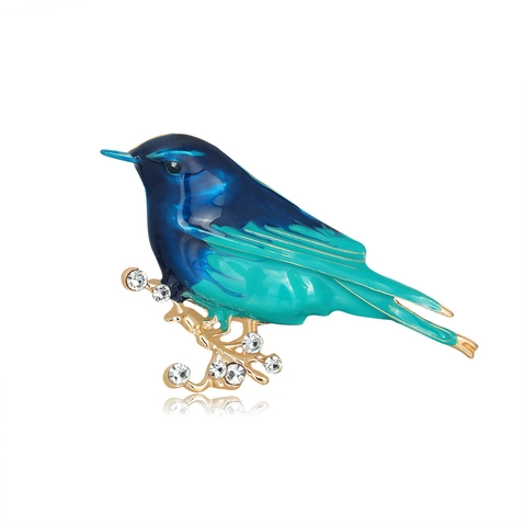 Fashion Alloy Enamel Bird Brooch Gradient Blue Green Rhinestone Animal Pin Stylish Unisex Corsage For Clothing Accessories