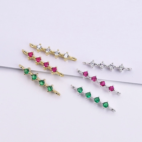 925 Sterling Silver Bar Connector Pendant Cubic Zirconia Straight Bar Link For DIY Bracelet Necklace Making