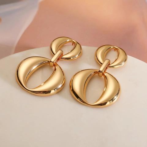 Pendientes De Aro Geométricos Cobre Chapado En Oro De 18K Doble Bucle Ovalado Entrelazado Joyería Minimalista Estilo INS