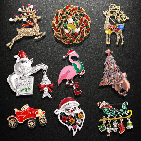 Weihnachts Broschen Für Damen Legierung Strass Emaille Weihnachtsmann Rentier Baum Pins Feiertag Party Schmuck Geschenk