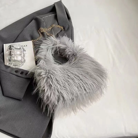 Kunstpelz Umhängetasche Große Kapazität Plüsch Schultertasche Mit Kette Winter Mode Weich Für Damen