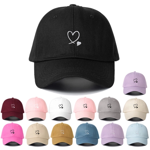 Herz Bestickte Baumwolle Baseballkappe Für Damen Herren Verstellbar Sonnenschutz Outdoor Mode Lässig Sonnenhut