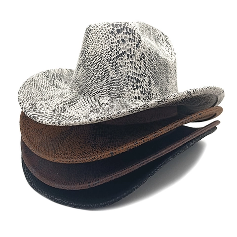 Western Cowboy Hat Polyester Snakeskin Pattern Wide Brim Outdoor Sun Protection Vintage Jazz Fedora For Men Women