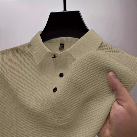 Polo Shirt Heren Korte Mouw Wafelstructuur Revers Knoop Casual Business Tops Ademend Lichtgewicht Herenkleding