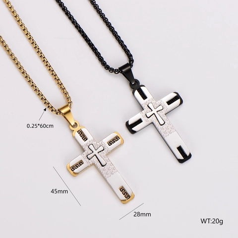 Collar Con Colgante De Cruz Acero Inoxidable 304 Bicolor Oro Plata Negro Religioso Joyería Hip Hop Mujeres Hombres