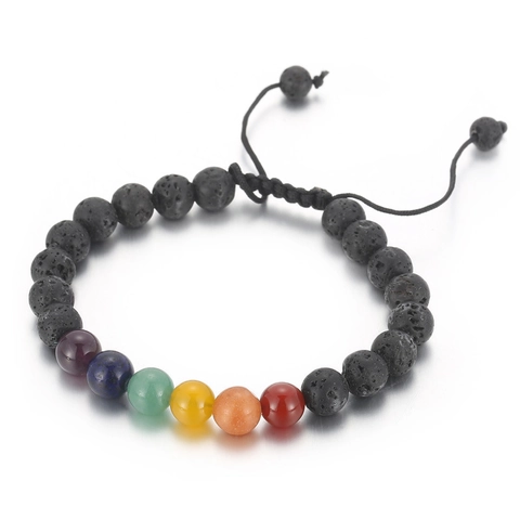 Men Natuurlijke Lava Steen Kralen Armband Met Zeven Chakra Energie Stenen Handgemaakt Verstelbaar Gevlochten Touw Cadeau