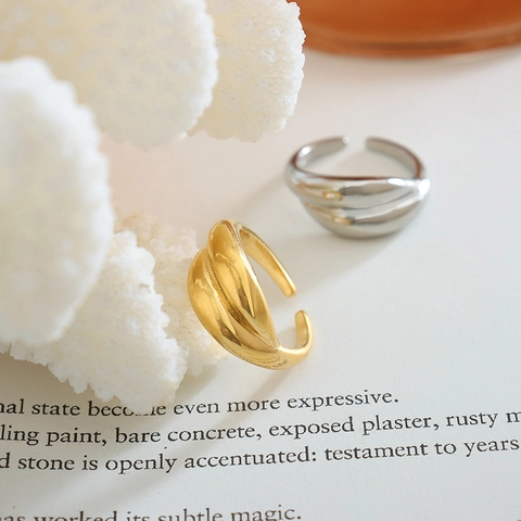 Anillo Abierto Irregular de Acero de Titanio Chapado en Oro Minimalista Geométrico Ajustable Joyería de Dedo para Mujer