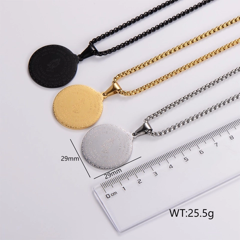 Collana Con Pendente A Medaglione Tondo Acciaio Inossidabile 316L Mani In Preghiera Preghiera Della Serenità Gioielli Religiosi Uomo Donna