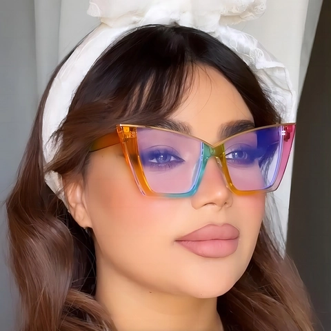 Mode Cat Eye Blaulichtfilter Brille Oversized Schmetterling PC Metall Optische Brillen Für Damen Trendiger Stil