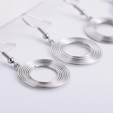 Orecchini A Spirale In Acciaio Inossidabile Geometrici Tondi Pendenti Tono Argento Gioielli Donne