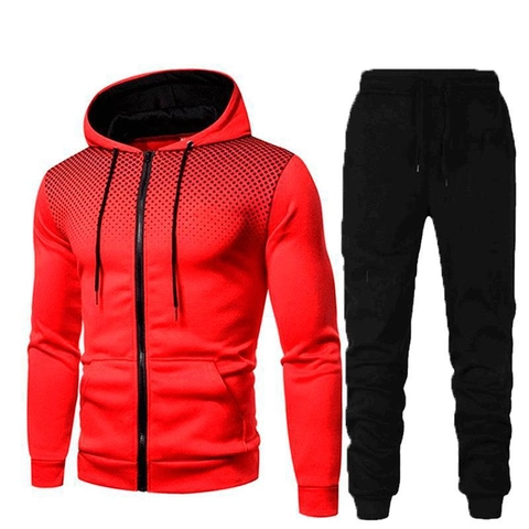Herren Casual Polyester Trainingsanzug Kapuzen Reißverschluss Jacke Und Hose Gradient Dot Bedruckt Sportliches Outdoor Top And Bottom