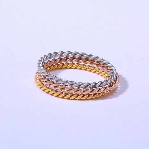 Minimalist Twisted Rope Rings Stainless Steel Gold Plated Cubic Zirconia Simple Stackable Fashion Jewelry For Women