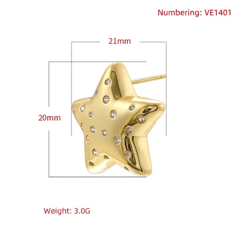 Elegant Copper Star Shape Zirconia Stud Earrings For Women Hollow Pentagram Inlaid Zirconia Gold Silver Color Earrings Jewelry