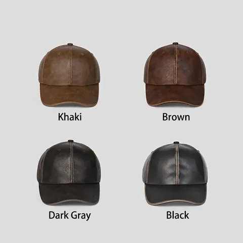 Vintage Distressed PU Leather Baseball Cap Unisex Washed Retro Industrial Style Sun Protection Adjustable Outdoor Fashion Hat