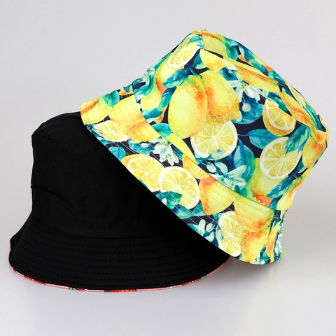 Fruit Print Bucket Hat Polyester Sun Protection Outdoor Summer Fisherman Cap For Women Men