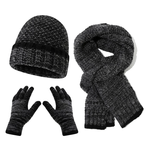 Set Berretto Sciarpa E Guanti Touchscreen Inverno Uomo Maglia Foderato In Pile Spesso Acrilico Esterno Clima Freddo