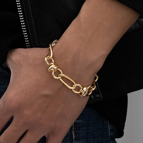 Men Chain Bracelet Gold Plated Alloy Irregular Knotted Links Industrial Style Versatile Fashion Jewelry For Him
