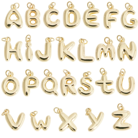 Minimalist Copper Gold Plated Bubble Balloon 26 Alphabet Initial Letter Pendant For Necklace Bracelet DIY Jewelry Making Women