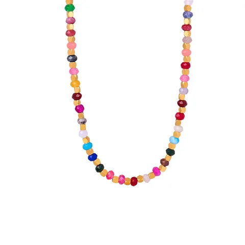 Collana di Perline di Tormalina Colorata di Lusso per Donna Ciondolo a Croce Placcato in Oro in Acciaio al Titanio Gioielli Boho Fatti a Mano