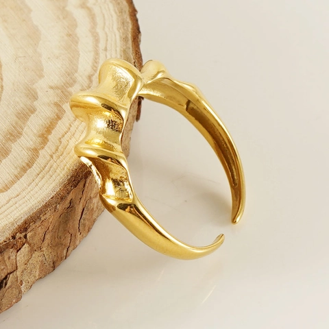 Stainless Steel Ring Irregular Twist Adjustable Open Band 18K Gold Plated Minimalist Croissant Texture Jewelry Women