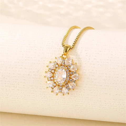 Sonnenblumen Anhänger Halskette Edelstahl Ovaler Zirkon Geometrische Box Kette Schmuck Damen Mode