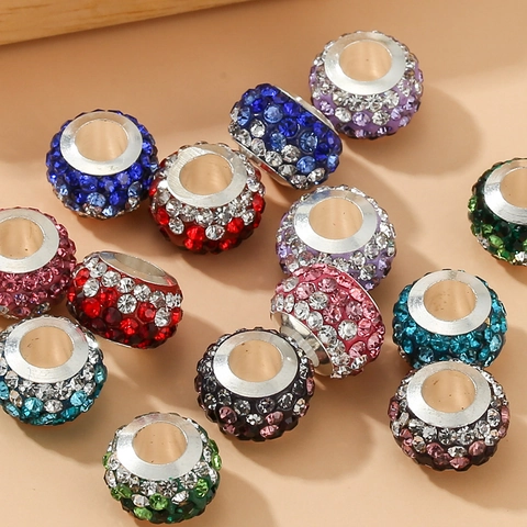 Alloy Rhinestone Large Hole Spacer Beads Sparkling Crystal Pave For DIY Jewelry Bracelet Making European Charm Round