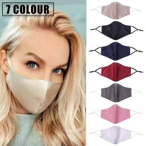 Reusable Face Mask Satin Cotton Fabric Protective Washable Adjustable Breathable Solid Color Outdoor Daily Wear Unisex