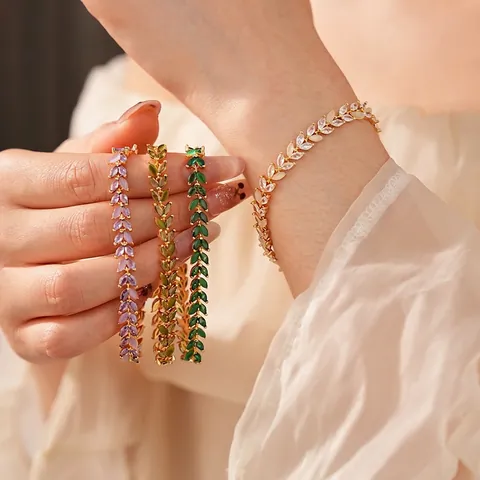 Wheat Ear Leaf Bracelet Copper Inlaid With Zircon And Resin Elegant Fashion Jewelry For Women